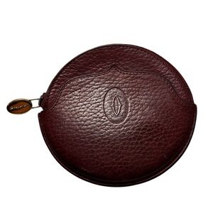 Cartier  Vintage Maroon Leather Coin Holder Purse Pouch Good Hardware